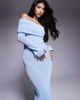 Aria Cove Aria Cove textured boucle ruched bardot fold-over maxi dress in blue-White - 4