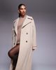 Aria Cove Aria Cove wool look heavyweight collared trench style maxi coat in beige-Neutral - 2