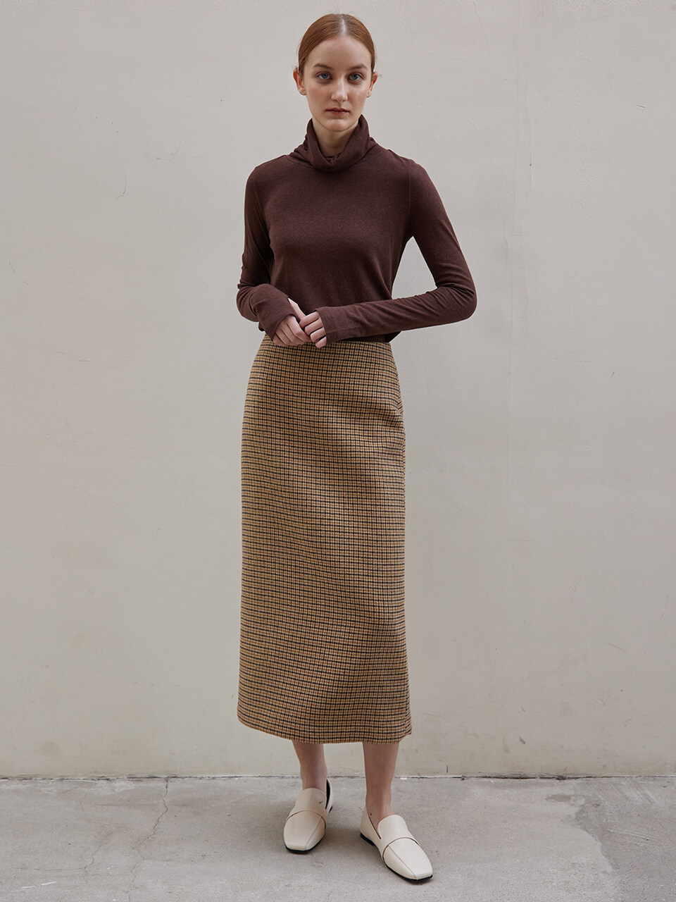 a.riff Basic Back Open H-line Skirt (Check)