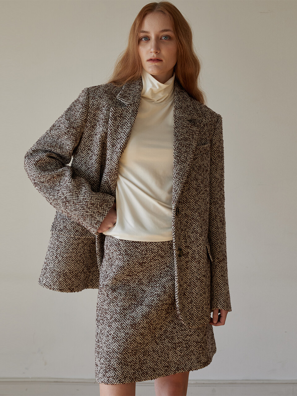 a.riff Herringbone Mini Skirt (Brown)