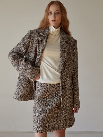 a.riff Herringbone Mini Skirt (Brown)