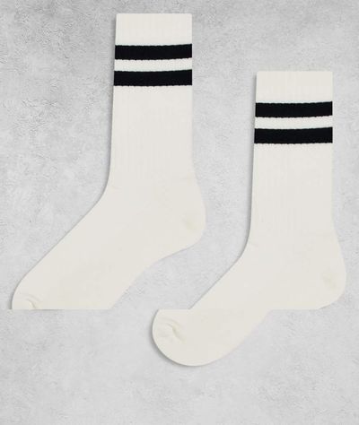Arket ARKET 2 pack athletic socks in off white and dark blue stripes