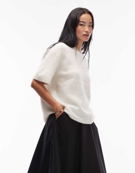 Arket ARKET alpaca and wool blend short sleeve sweater in off white