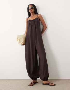 Arket ARKET balloon leg beach jumpsuit in chocolate brown