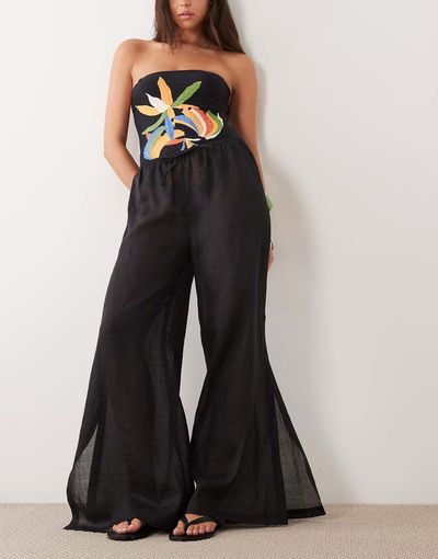 Arket ARKET beach pull on ramie pants in black