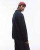 Arket ARKET boiled wool sweater with button polo collar in blue - 4