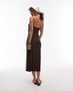 Arket ARKET compact rib knit square neck sleeveless midi dress in chocolate brown - 3