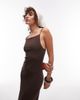 Arket ARKET compact rib knit square neck sleeveless midi dress in chocolate brown - 4