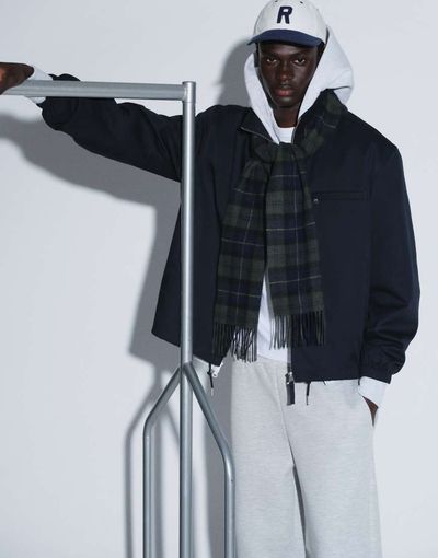 Arket ARKET cotton blend funnel neck short jacket in dark blue