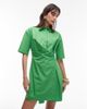 Arket ARKET cotton rich mini shirt dress with button wrap front in green - 1