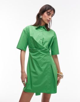 Arket ARKET cotton rich mini shirt dress with button wrap front in green