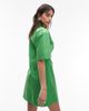 Arket ARKET cotton rich mini shirt dress with button wrap front in green - 4