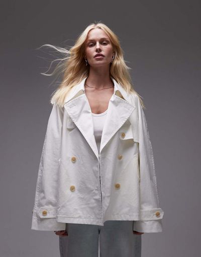 Arket ARKET cropped utility trench coat with storm flap in white