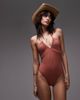 Arket ARKET deep v neck halterneck swimsuit in rosewood pink-Black - 1