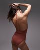 Arket ARKET deep v neck halterneck swimsuit in rosewood pink-Black - 3