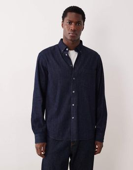 Arket ARKET denim chambray shirt with button collar in dark wash blue