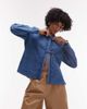 Arket ARKET denim shacket with tie front detail in mid wash blue - 1
