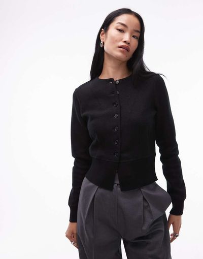 Arket ARKET double-faced wool rich cardigan with cinched waist hem in black