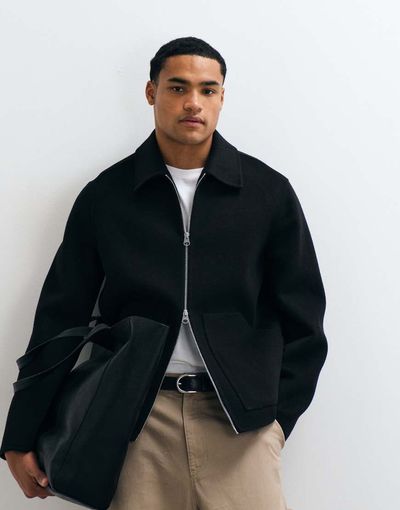 Arket ARKET double layer wool blend short jacket in off black