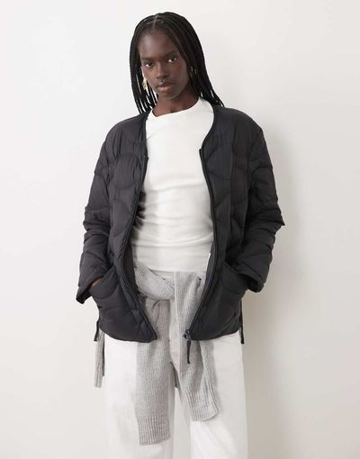 Arket ARKET down short quilted jacket with zip front in black
