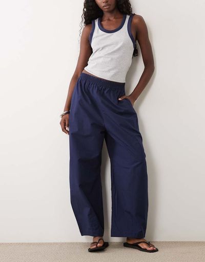Arket ARKET drawstring cotton poplin pants in navy