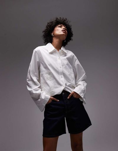 Arket ARKET embroidered shirt in off-white