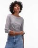Arket ARKET fluid ribbed jersey boat neck top with 3/4 sleeves in gray melange - 1
