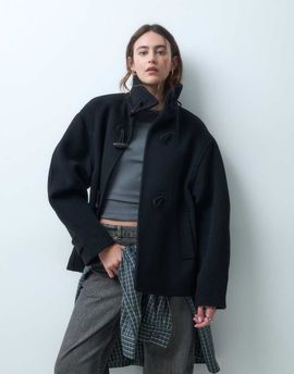 Arket ARKET funnel neck short wool coat in black