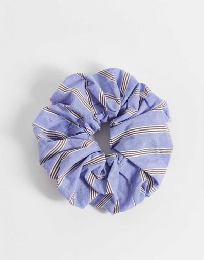 Arket ARKET hair scrunchie with white striped print in medium blue-Black