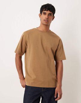 Arket ARKET heavyweight interlock oversized fit short sleeve t-shirt in brown scuba-style fabric