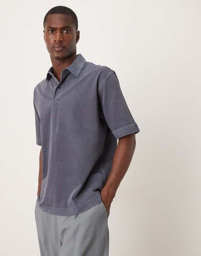 Arket ARKET heavyweight jersey short sleeve polo shirt in dark blue