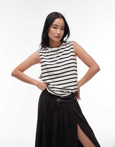 Arket ARKET jersey t-shirt top with cap sleeves in navy and white stripes-Multi