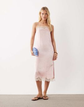 Arket ARKET lace midi slip dress in light pink