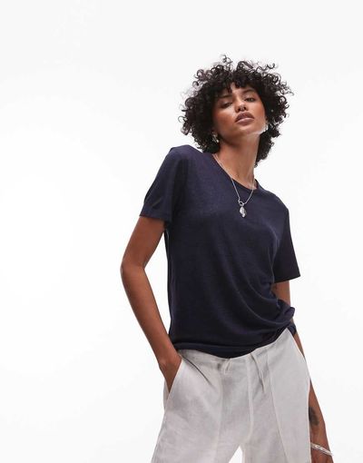 Arket ARKET linen blend relaxed T-shirt in dark blue-Navy