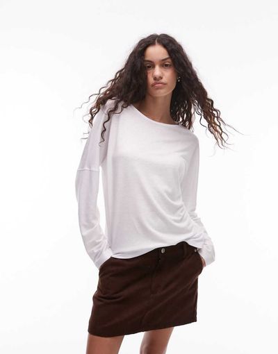 Arket ARKET linen blend relaxed top with seamed long sleeves in white