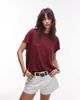 Arket ARKET linen blend T-shirt with cap sleeves in burgundy wine-Red - 1