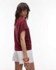 Arket ARKET linen blend T-shirt with cap sleeves in burgundy wine-Red - 2