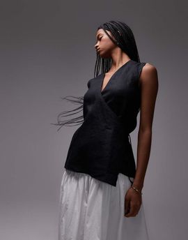 Arket ARKET linen sleeveless shirt with tie wrap front in black