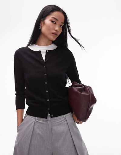 Arket ARKET merino wool knit cardigan in black