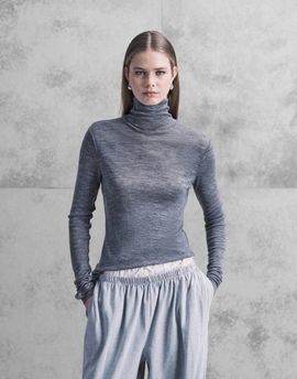 Arket ARKET merino wool knit semi sheer turtleneck top in gray