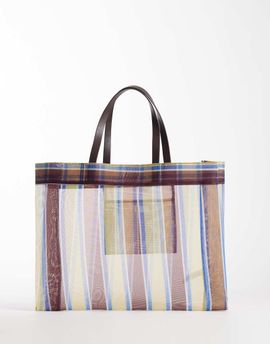Arket ARKET mesh beach tote bag in yellow stripe