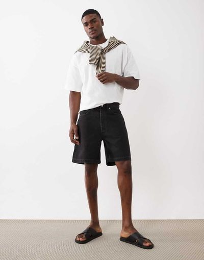 Arket ARKET mid length straight fit denim shorts in black