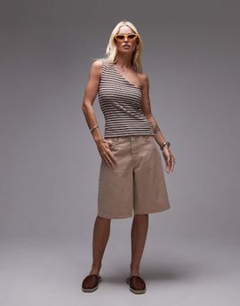 Arket ARKET mid waist five pocket loose denim twill shorts in sand-Neutral
