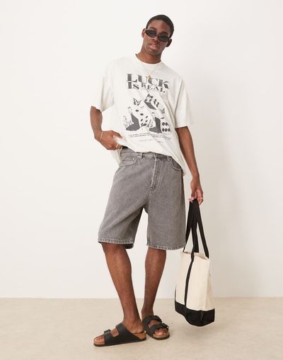 Arket ARKET mid waist regular fit denim shorts in washed gray