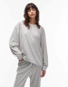 Arket ARKET mix and match pure cotton lounge soft long sleeve pajama top in heather gray