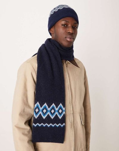 Arket ARKET mix and match pure fairisle wool scarf in navy