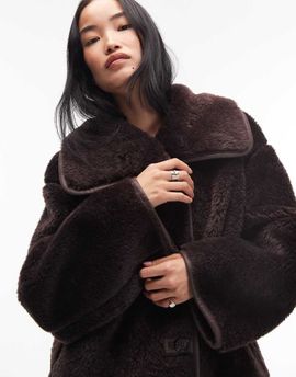 Arket ARKET oversized faux shearling jacket in brown with contrast edging