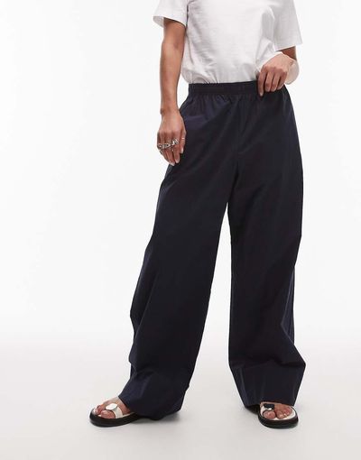 Arket ARKET poplin straight leg pants with pull-on waist in navy-Black