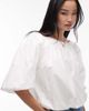 Arket ARKET poplin top with bubble hem in white-Black - 3