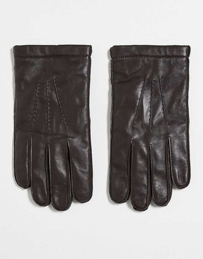Arket ARKET premium leather gloves in dark brown
